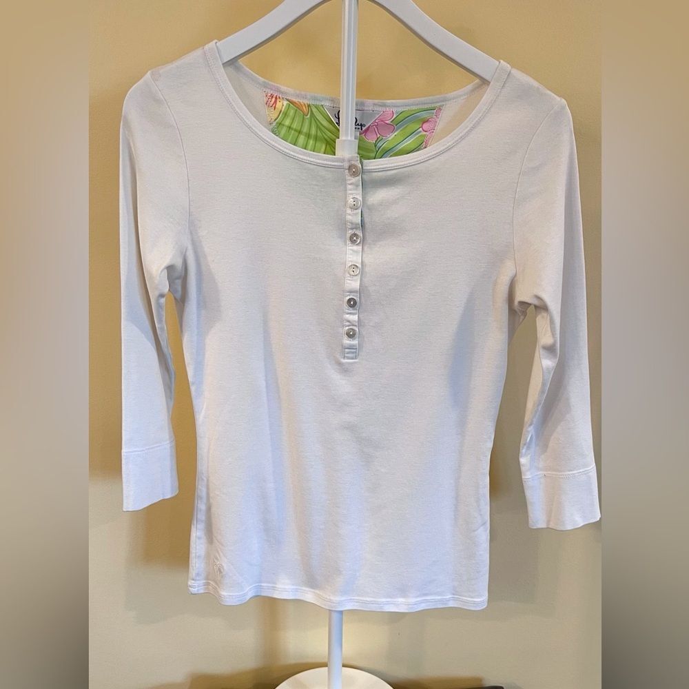 Lilly Pulitzer White Long Sleeve Henley Top Size M